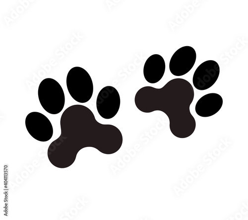 Animal paw print vector icon. Dog footprint trail sign. Pet foot shape mark symbol. Petshop store or vet logo. Black silhouette isolated on white background. Cat marks.