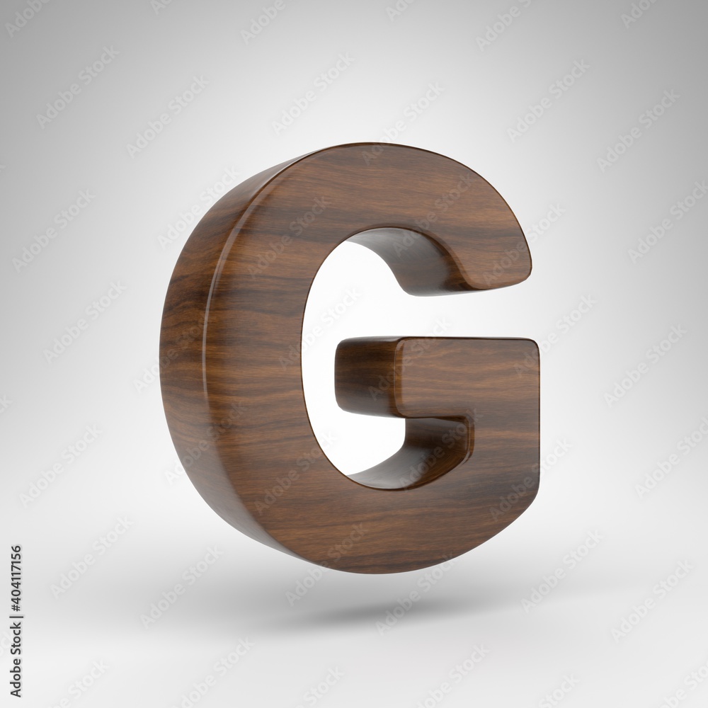 Letter G uppercase on white background. Dark oak 3D rendered font with brown wood texture. Letter G uppercase on white background. Dark oak 3D rendered font with brown wood texture.
