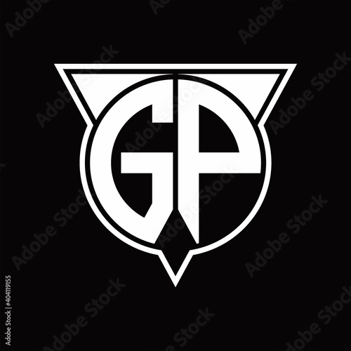 GP Logo monogram with circle shape and half triangle rounded