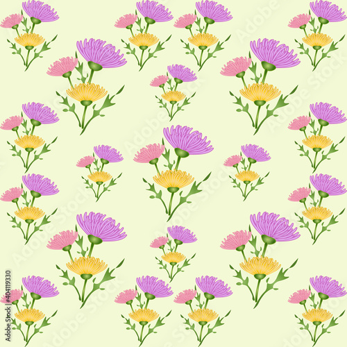 Flowers of different colors on a gentle yellow background. Filling with a floral pattern.