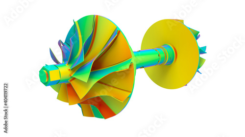 3D rendering - material stress analysis of a turbine photo