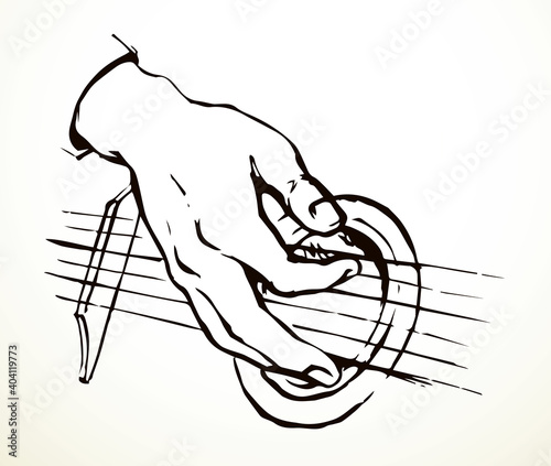 Man playing on guitar. Vector drawing