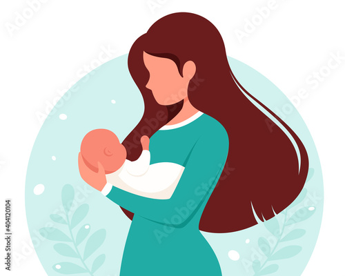 Woman with baby. Motherhood, parenting concept. Mother's Day. Vector illustration.