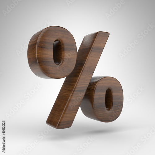 Fototapeta Naklejka Na Ścianę i Meble -  Percent symbol on white background. Dark oak 3D rendered sign with brown wood texture.