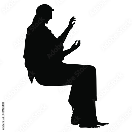 Silhouette of seated ancient Greek goddess or woman. Vase painting style.
