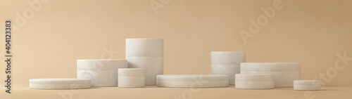 Fotografi Product placement mockup, 3d background with stone podium, marble pedestal, fashion industry, object display, cosmetic showcase