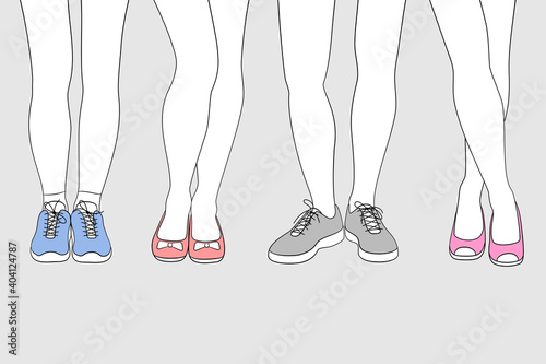 Outlines of woman's legs with different shoes on feet