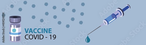 Icon syringe and bottle with vaccine from covid-19 virus.