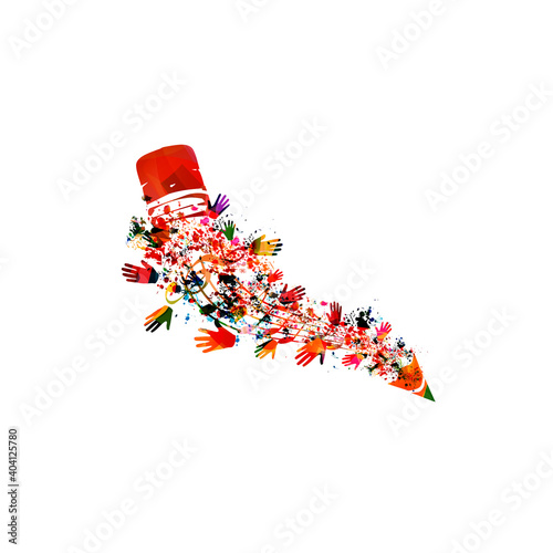 Colorful pencil with musical notes and hands isolated. Creative writing, composing music, education and learning concept vector illustration	