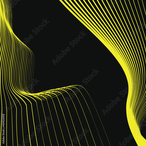 Templates for design flyers. The layouts are made in vector illustration. Yellow lines on a black background, 3b effect. Geometric smooth lines, transitions, blends.