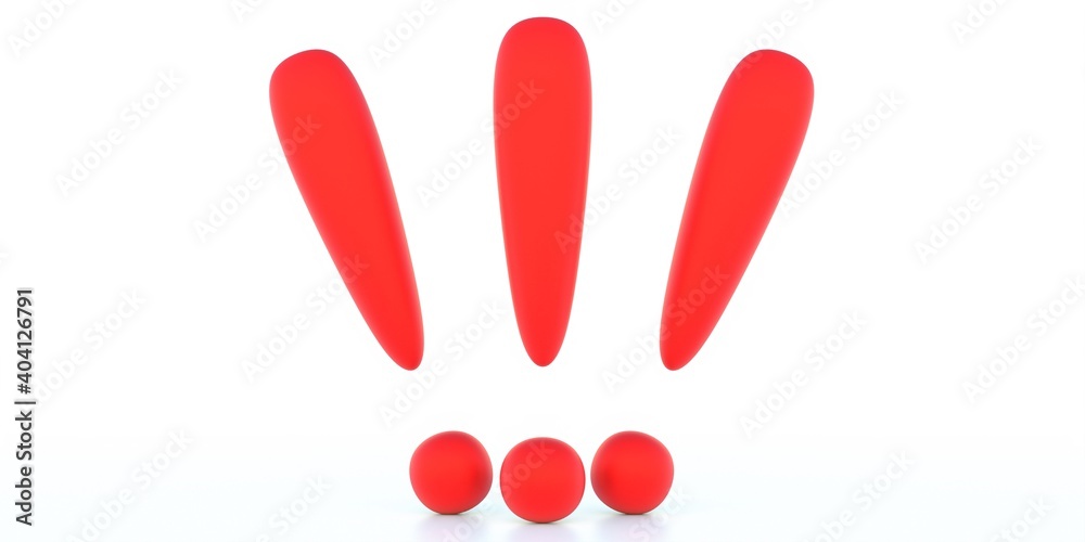 Red exclamation mark signs isolated on white background. 3d illustration Red exclamation mark signs isolated on white background. 3d illustration
