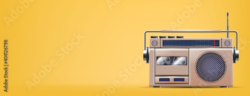 Retro radio isolated on color background