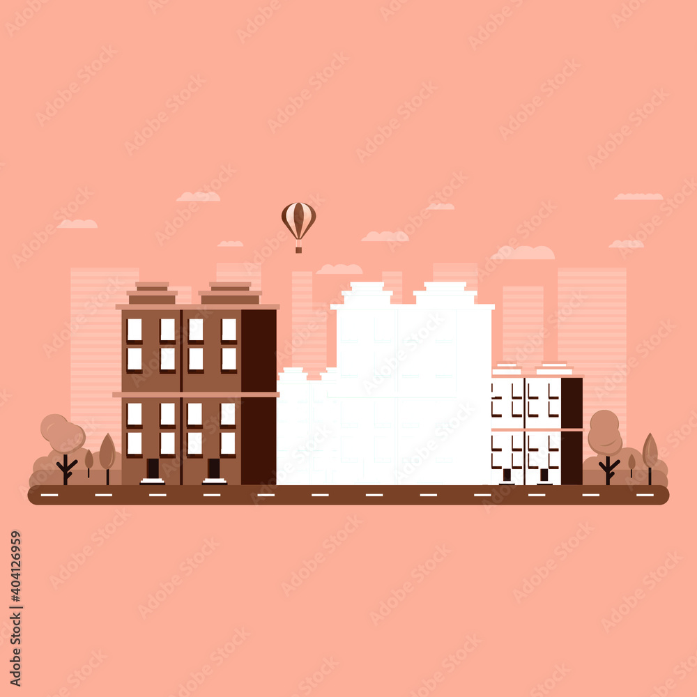City street - modern thin line design style vector illustration on ...