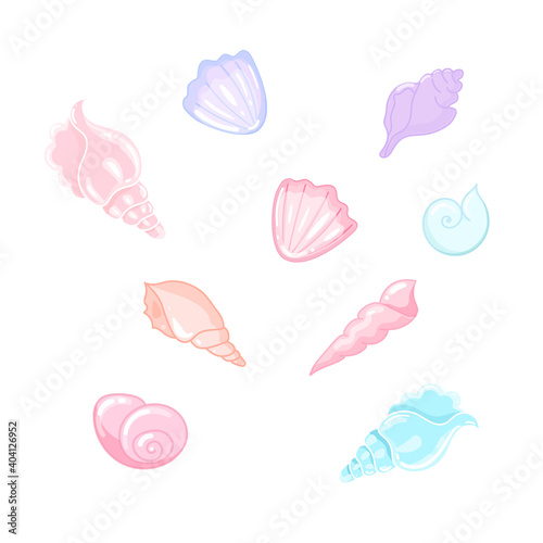 Seashells vector illustrations. Colorful cartoon shelll