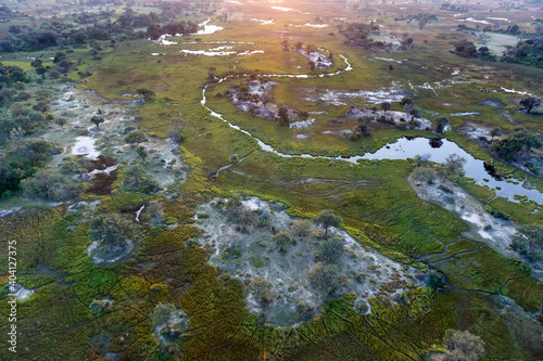 Aerial view to wild nature of Delta Okavango in Botswana.