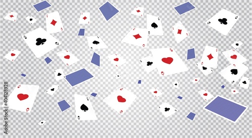Falling playing cards aces isolated on transparent background. Vector template for casino and gambling concept