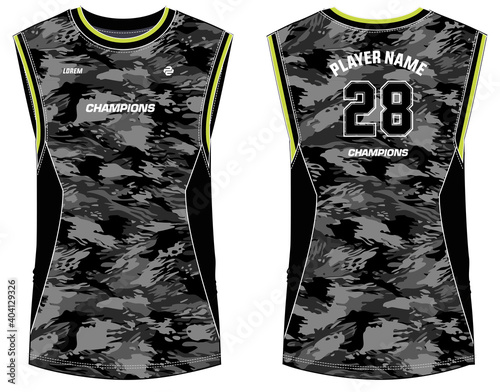 Camouflage Sleeveless Tank Top Basketball jersey vest design t-shirt  template, sports jersey concept with front and back view for Men and women.  Basketball, Volleyball jersey, tennis and badminton Stock Vector