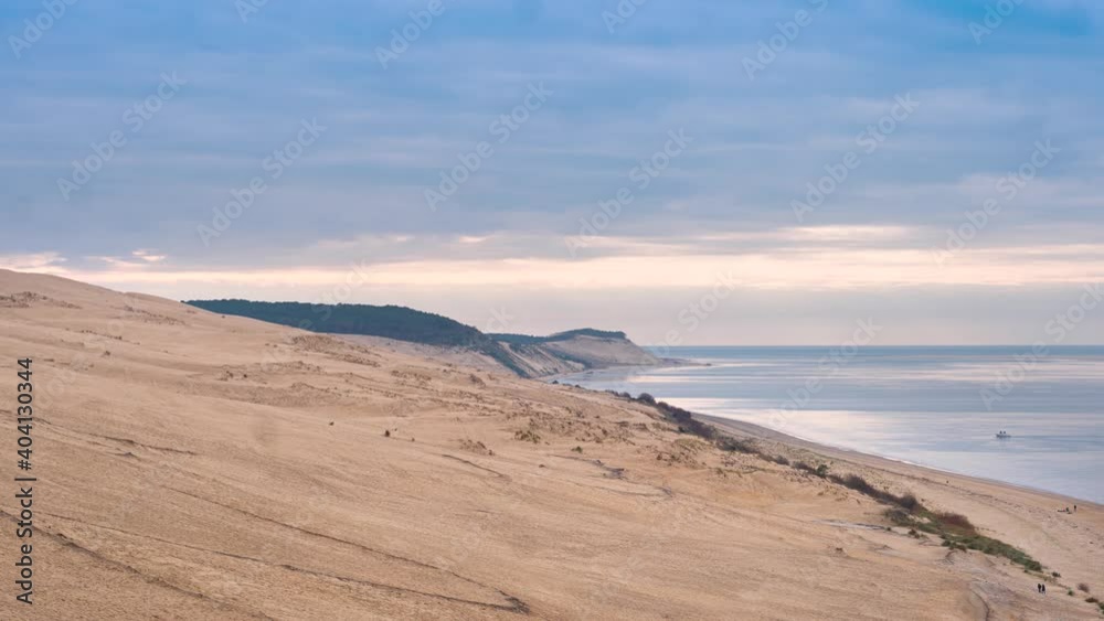 Timelapse Dune of Pilat. Sand dunes on the European coast in Bordeaux, France Timelapse Dune of Pilat. Sand dunes on the European coast in Bordeaux, France