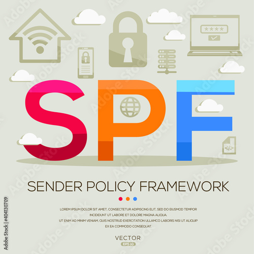 SPF mean (Sender Policy Framework) IT Security acronyms ,letters and icons ,Vector illustration.