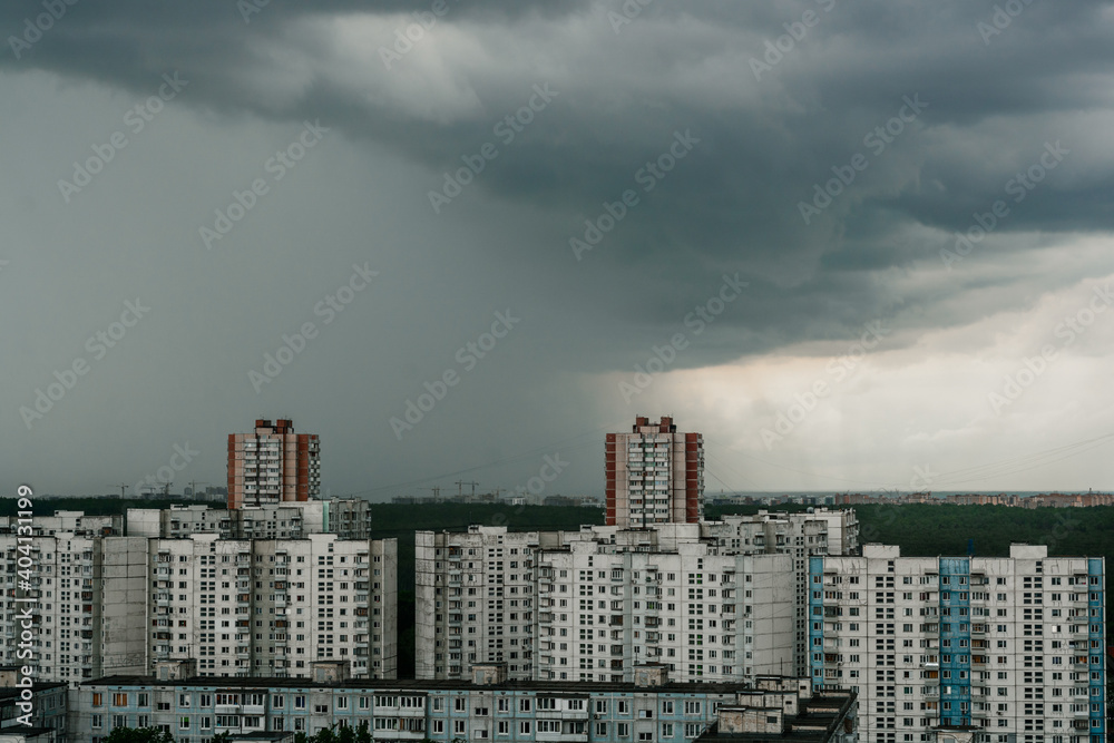 Towers in Yasenevo in Moscow before the thunderstorm