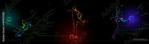 A set of football, soccer players drawing by color lines with text © Archreactor