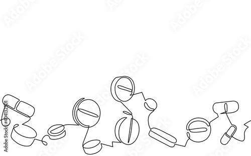 Seamless Horizontal Pattern with different Pills on white Background. Vecrot ...