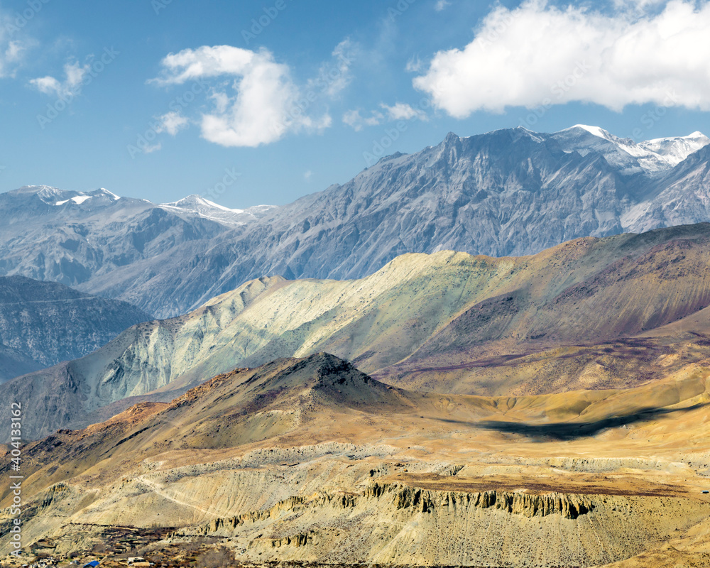 Colorful mountains in Muktinath valley, Annapurna Circuit, Nepal
