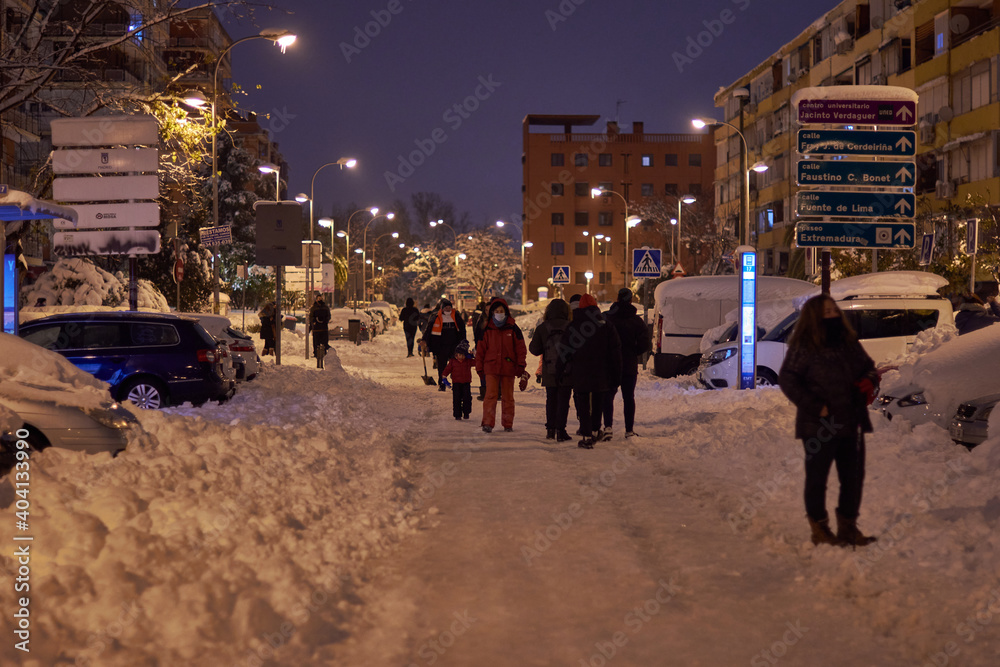 The storm Filomena leaves a historical snowfall in the streets of the Las Águilas neighborhood in Madrid. Spain The storm Filomena leaves a historical snowfall in the streets of the Las Águilas neighborhood in Madrid. Spain