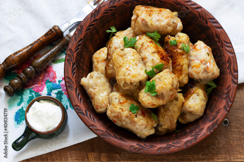 Cabbage rolls, a traditional dish of Moldovan and Romanian cuisine. photo