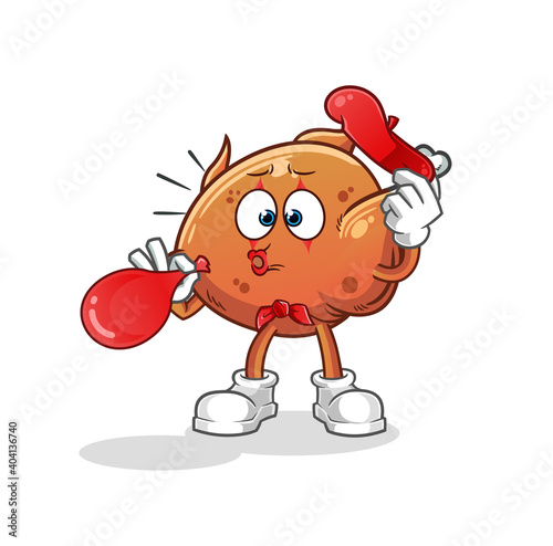 fried chicken pantomime blowing balloon. cartoon mascot vector