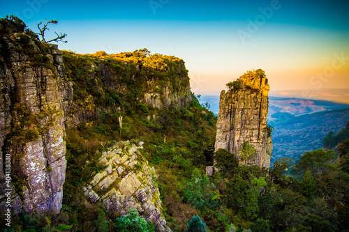 The Pinnacle Rock, a tower-like freestanding quartzite buttress which rises 30 m above the dense indigenous forest in Mpumalanga, South Africa.