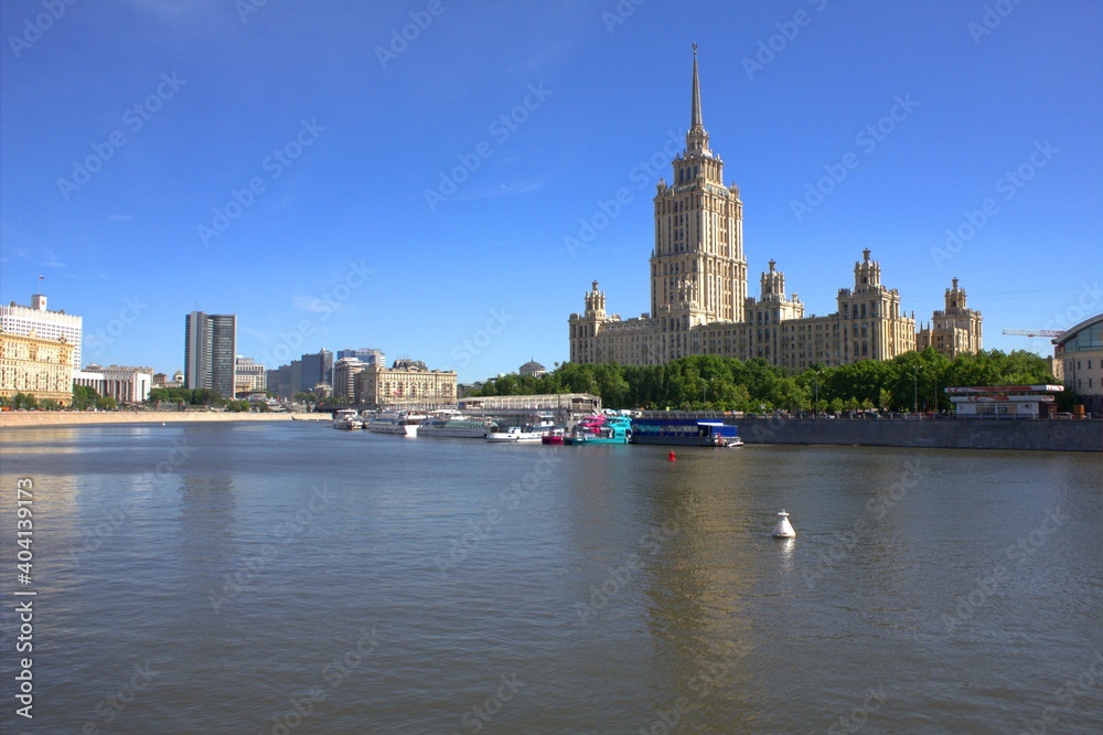 Moscow river and view of summer Moscow, Russia.