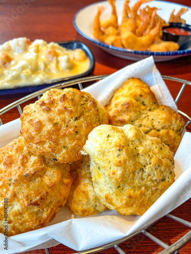Картината върху платно Basket of Cheddar Biscuits in a Sea Food Restaurant