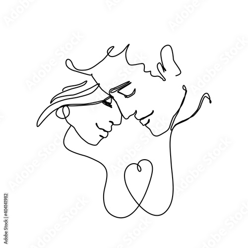 Continuous line art man and woman heart