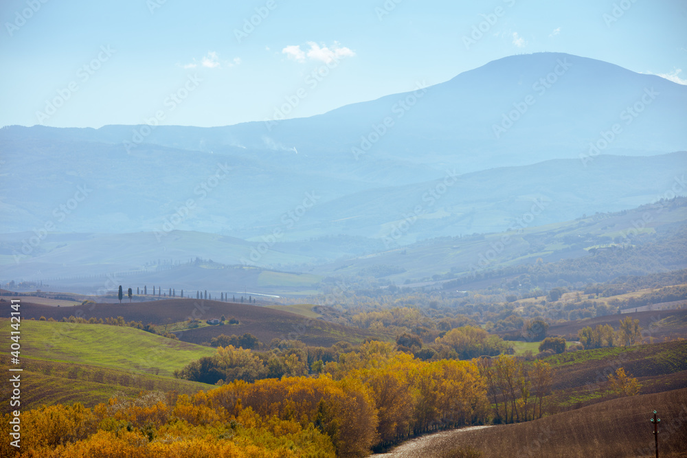 landscape with hills in Tuscany, Italy in autumn