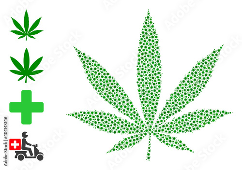Vector cannabis icon covid-2019 mosaic. Cannabis mosaic is made of small covid virulent icons. Collage is done for doctor applications.