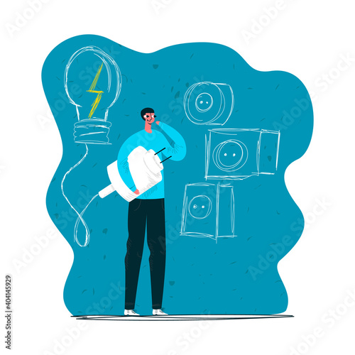 Vector person holding power plug for light bulb