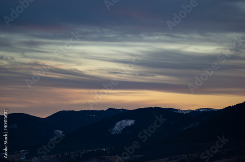 Forest silhouette on the background of sunset in the carpathians