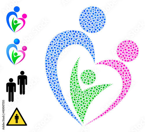 Vector familty care icon coronavirus mosaic. Familty care mosaic is created from little coronavirus pathogen icons. Collage is done for pandemic posters.