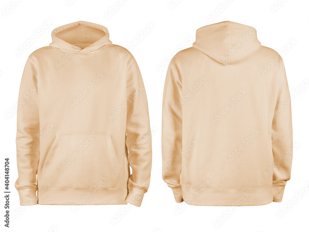 Men's beige blank hoodie template,from two sides, natural shape on ...