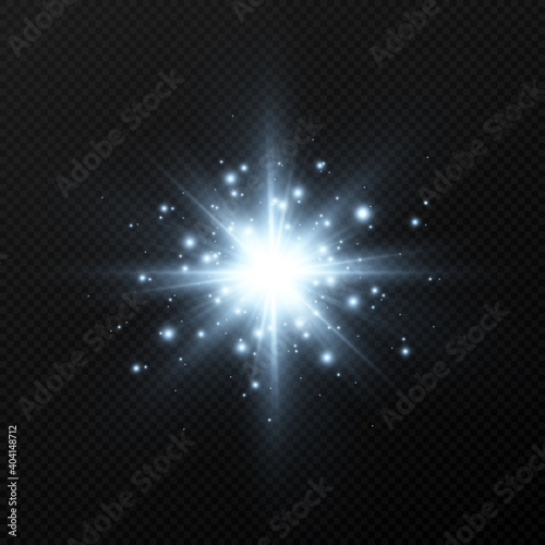 Vector blue glow. Magic light, magic glow, light png. Blue flash of light with sparkles. Vector image.