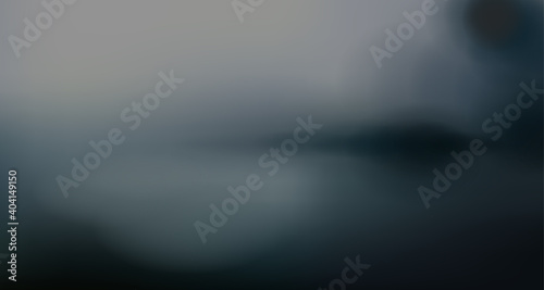 Panorama foggy morning. Horizontal blurred background with trees for computer games. Vector abstract landscape.