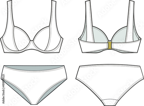 Bikini Top, High-Rise Bikini Bottom. Fashion vector sketch