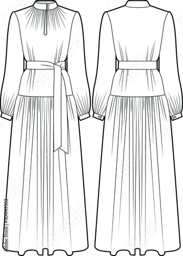 Midi dress, fashion vector sketch