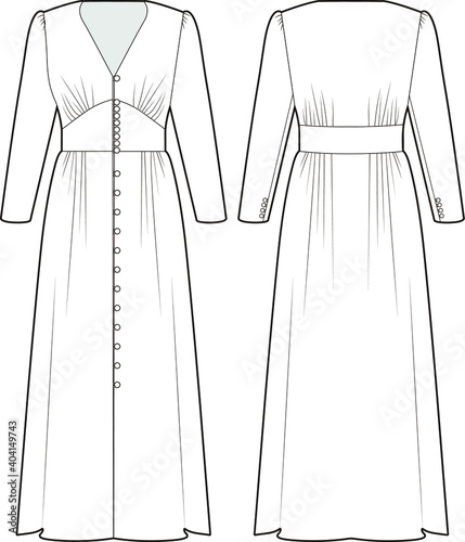 Midi dress, fashion vector sketch
