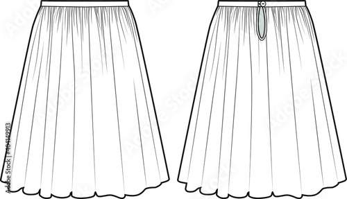 Long skirt. Kids wear. Fashion vector sketch