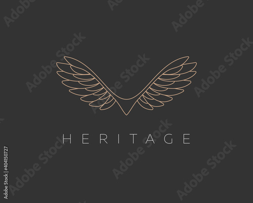 Abstract linear wings bird vector logo. Premium eagle falcon hawk sign symbol logotype.