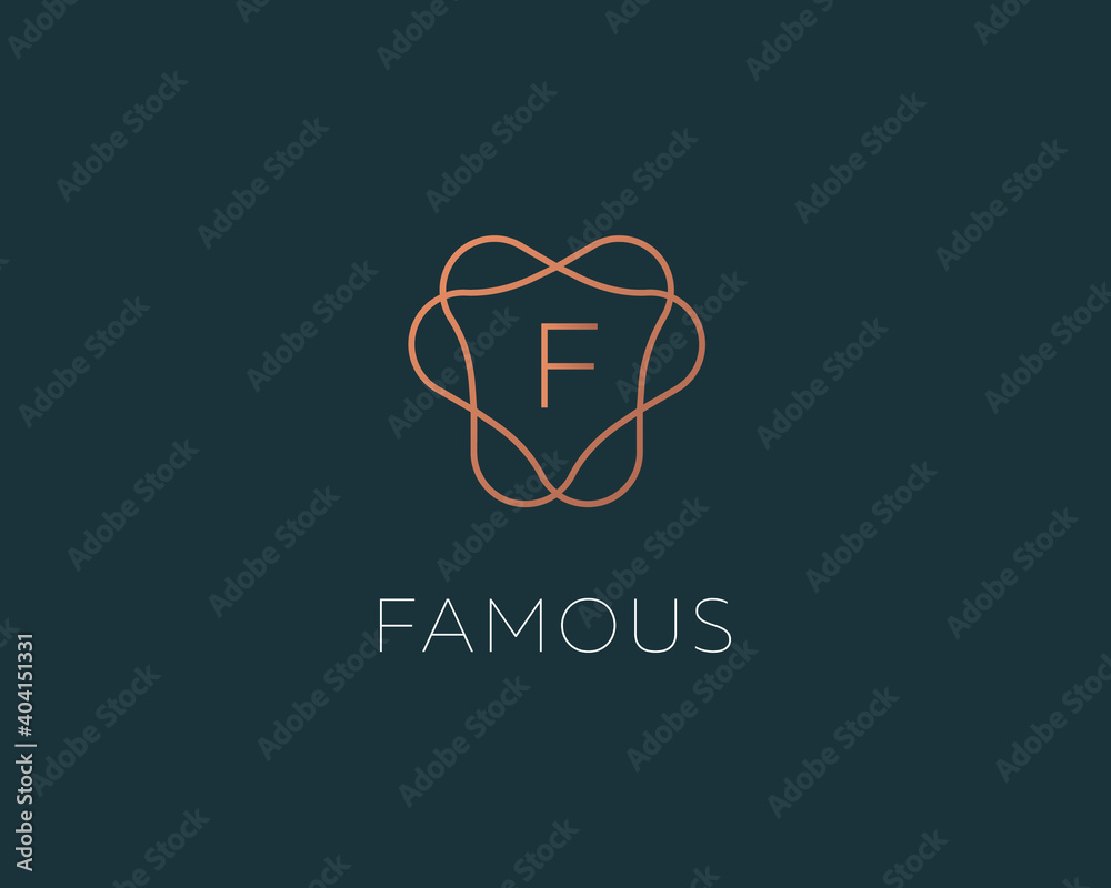 Abstract linear monogram letter F logo icon design modern minimal style illustration. Premium alphabet round linear frame vector emblem sign symbol mark logotype Abstract linear monogram letter F logo icon design modern minimal style illustration. Premium alphabet round linear frame vector emblem sign symbol mark logotype