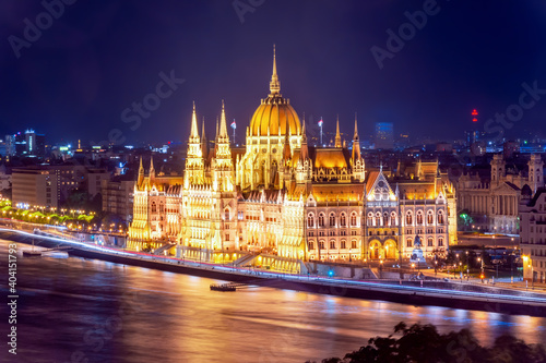 Hungarian Parliament building at night, Budapest, Hungary © Mistervlad