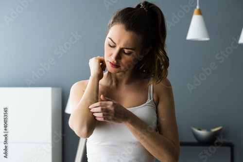 Woman Scratching Itching Body Skin
